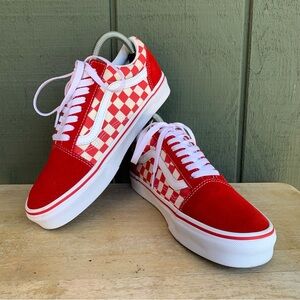 Vans Old Skool Checkerboard Red White Athletic Skate Shoes Men’s 7 Women’s 8.5